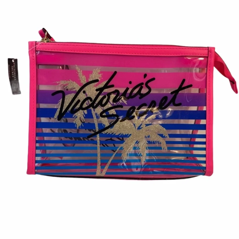 Victoria’s Secret Wristlet Zipper Bag Clear View Special Limited Palm Tree Pink